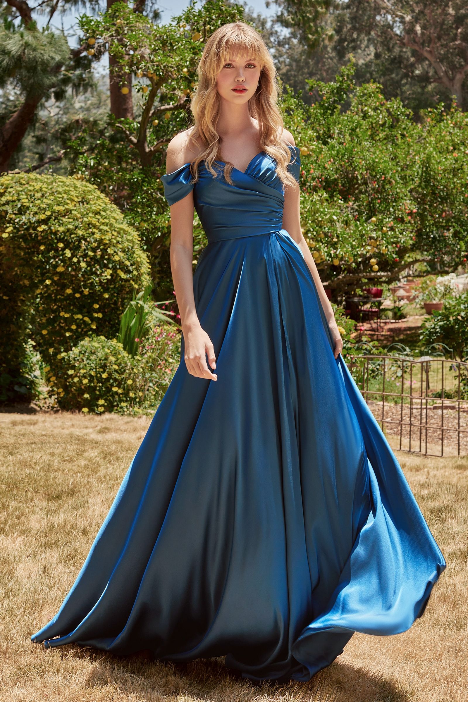 Satin A-Line Off The Shoulder Dress Curve-6