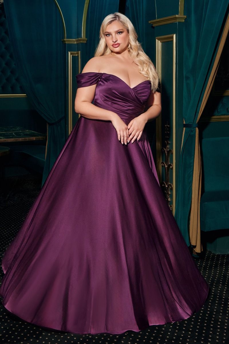 Satin A-Line Off The Shoulder Dress Curve-5