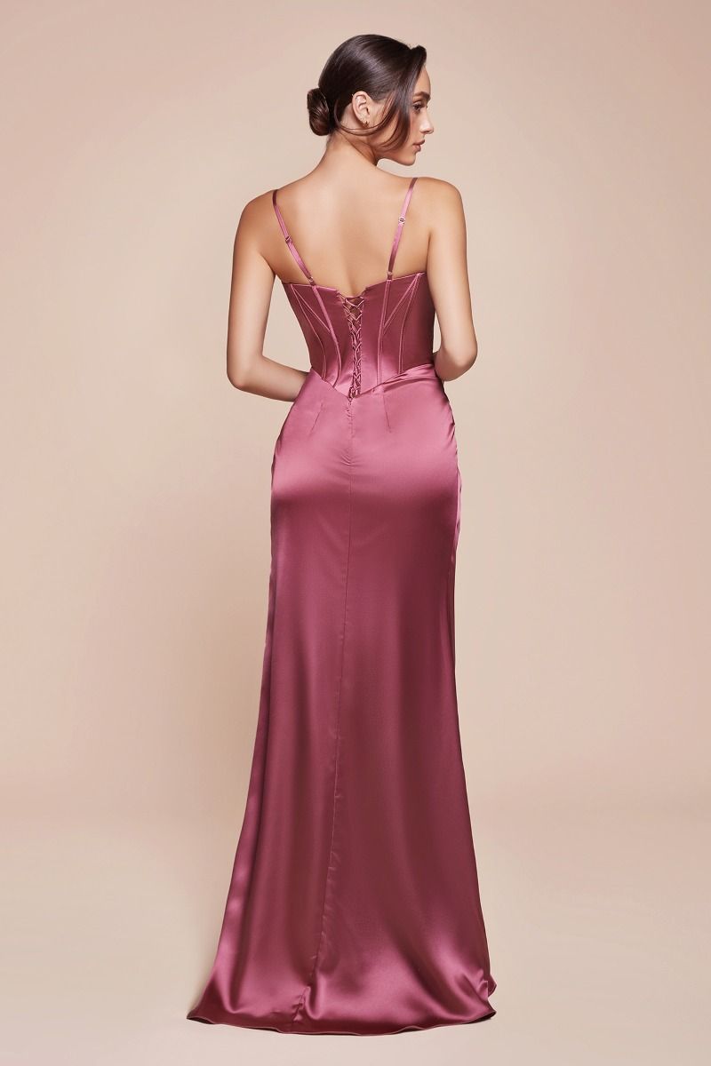 Fitted Satin Bustier Draped Gown-5