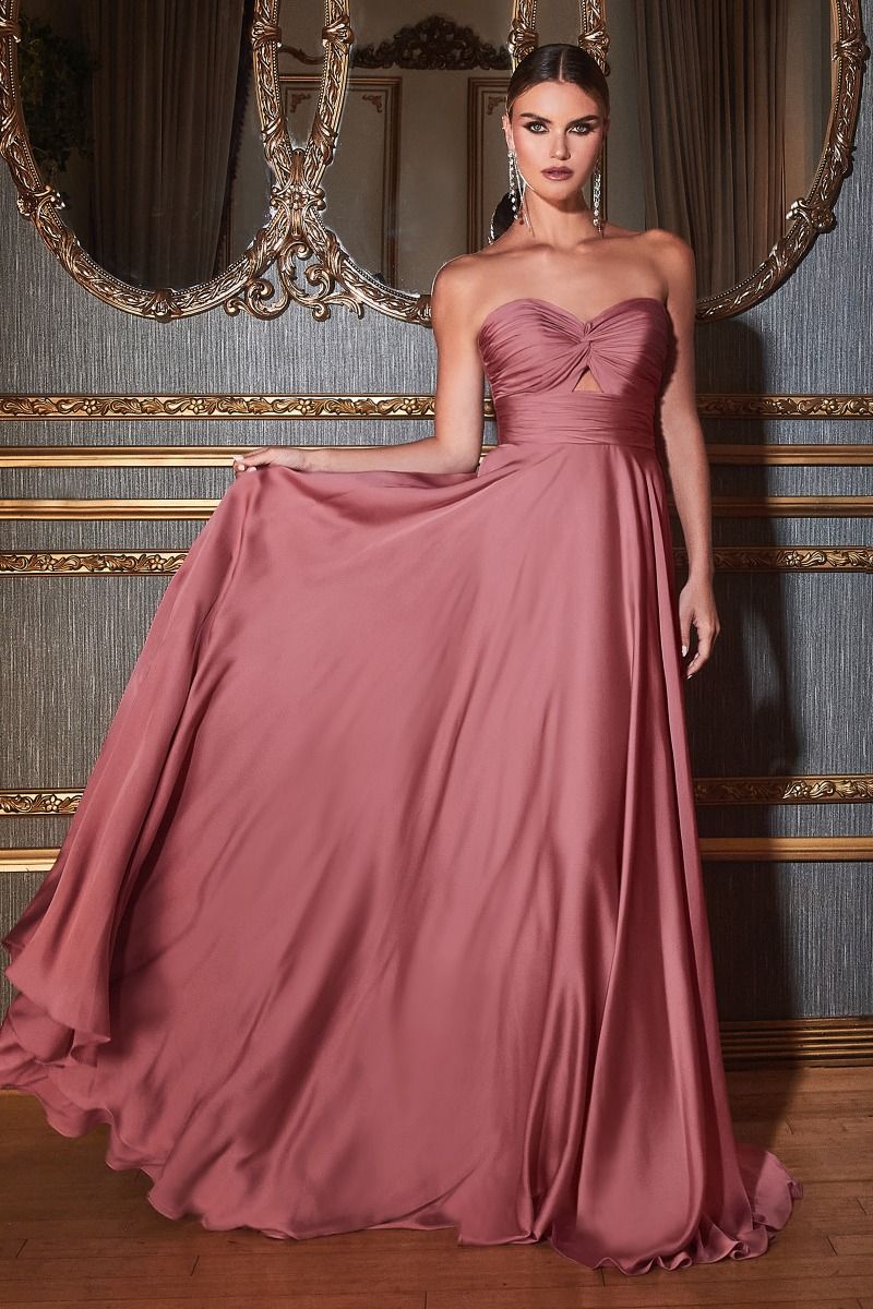 Strapless A-Line Satin Keyhole Dress-5