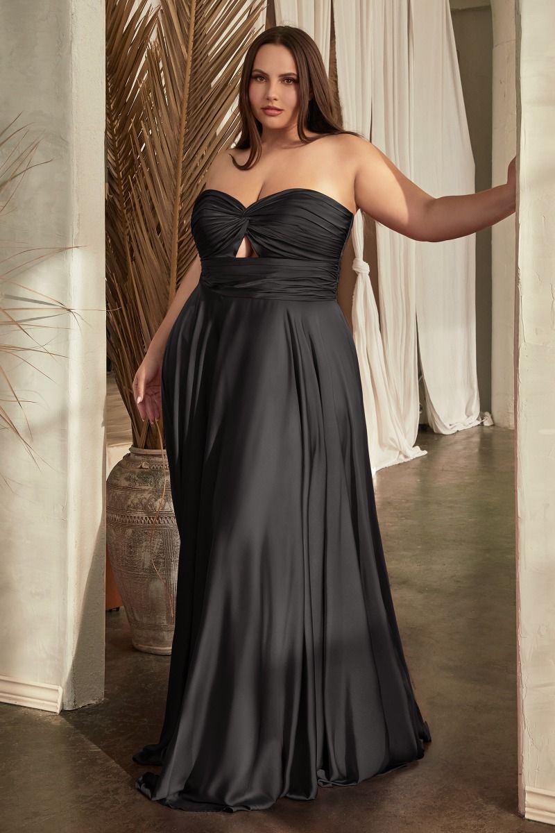 Satin Strapless Keyhole A-Line Dress Curve-0