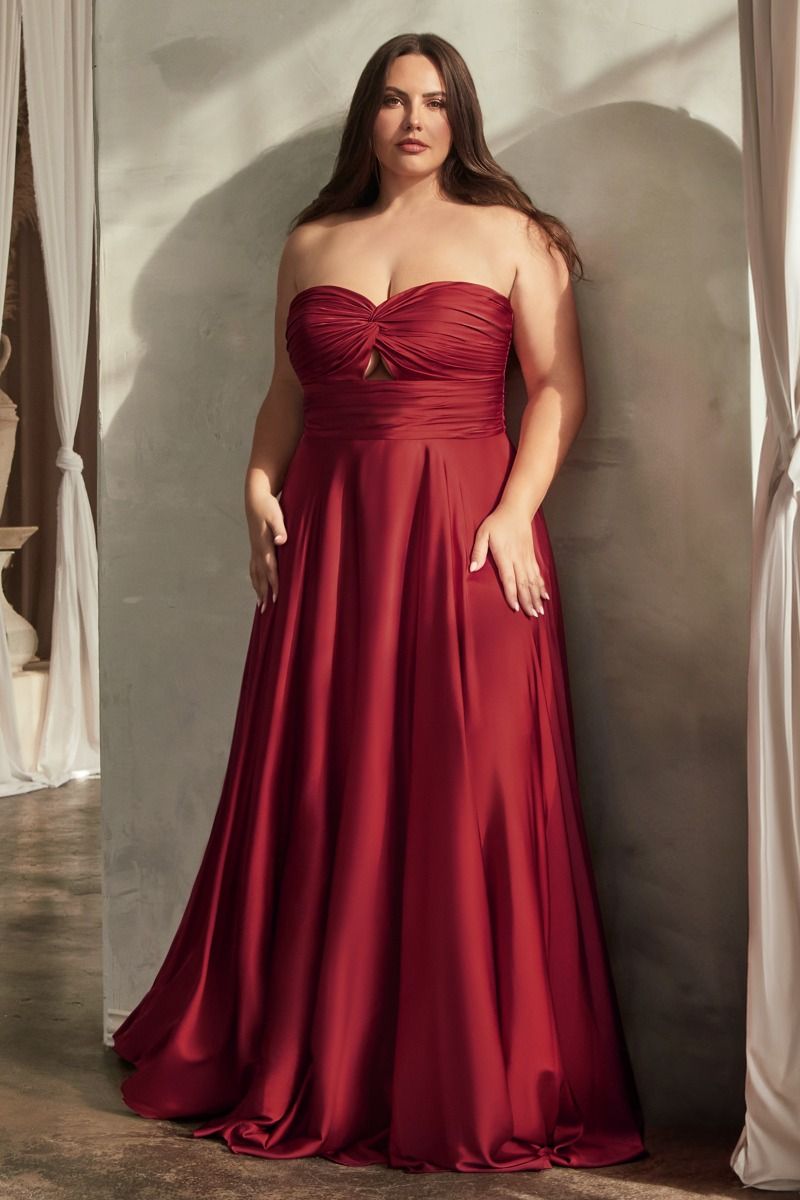 Satin Strapless Keyhole A-Line Dress Curve-1