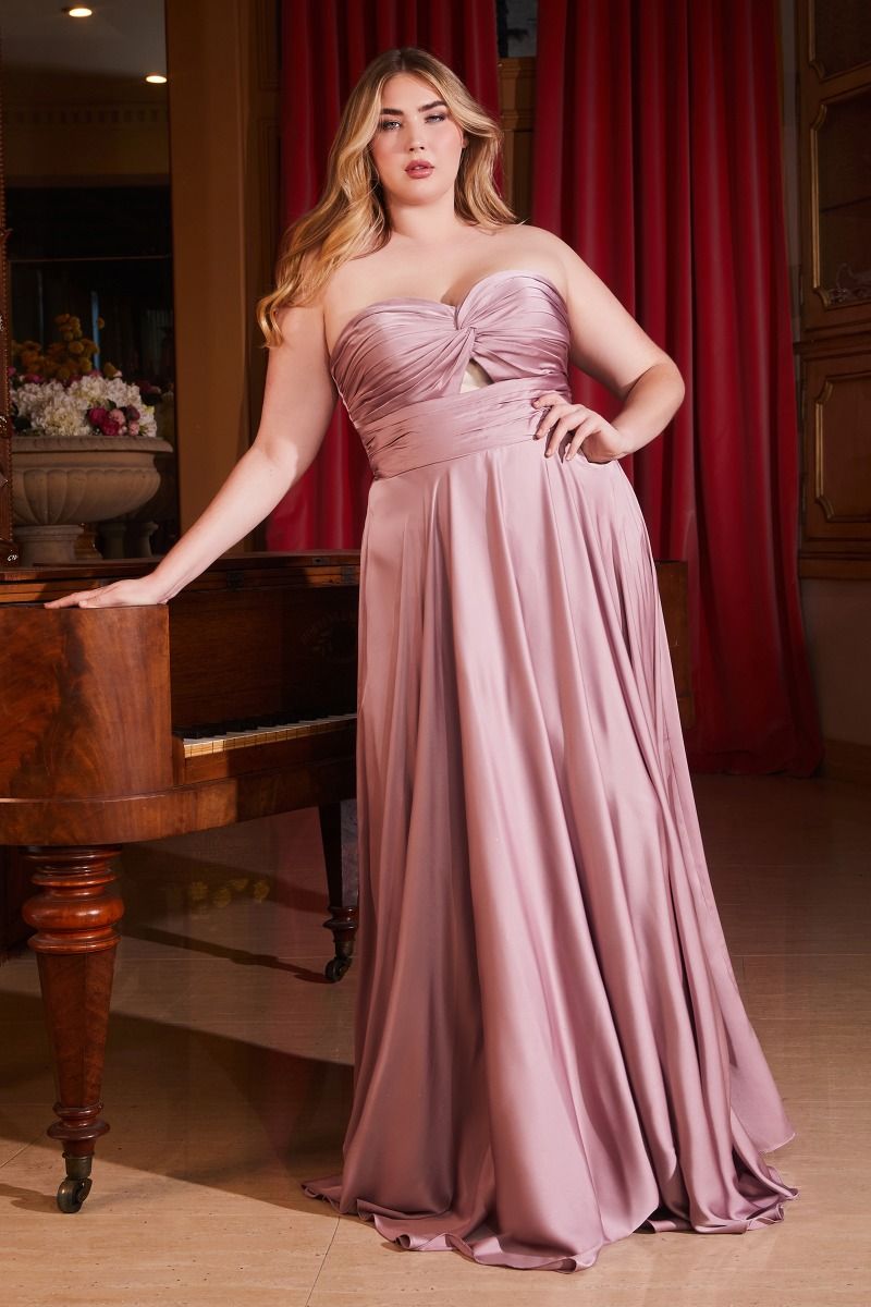 Satin Strapless Keyhole A-Line Dress Curve-2