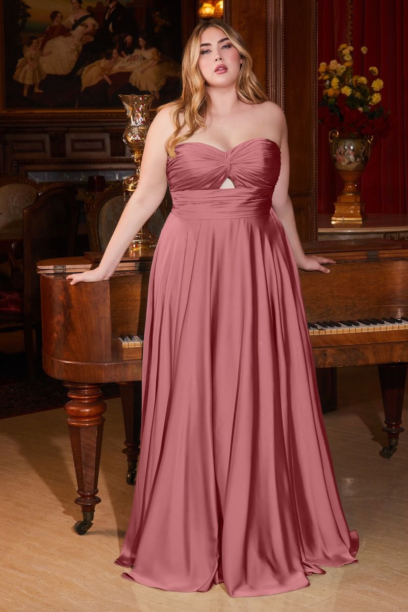 Satin Strapless Keyhole A-Line Dress Curve-4