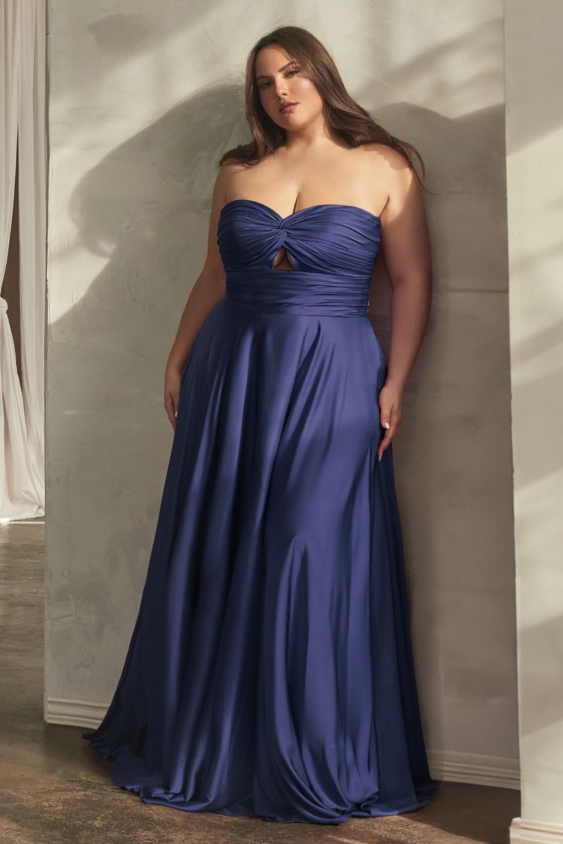Satin Strapless Keyhole A-Line Dress Curve-5