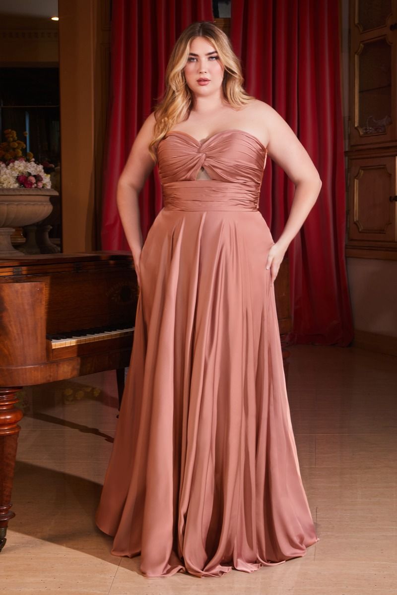 Satin Strapless Keyhole A-Line Dress Curve-6