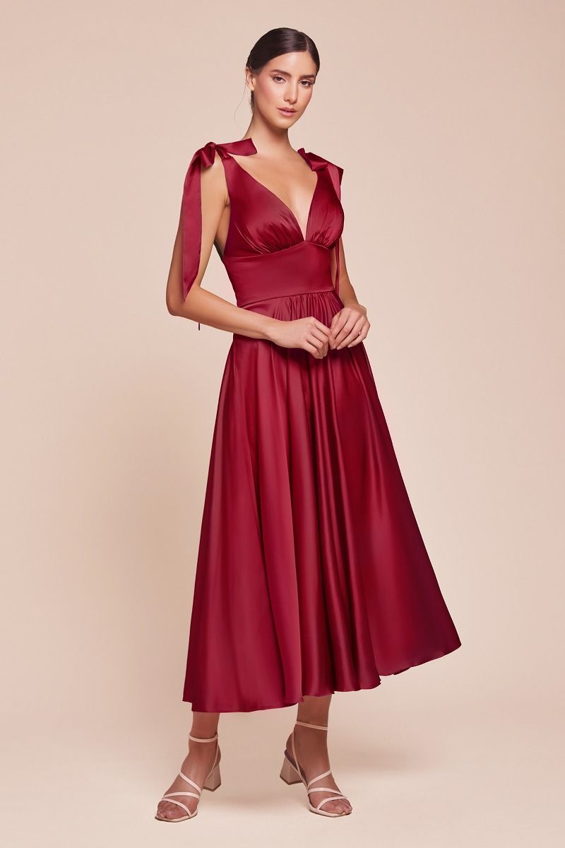 Tea Length Satin A-Line Dress-7