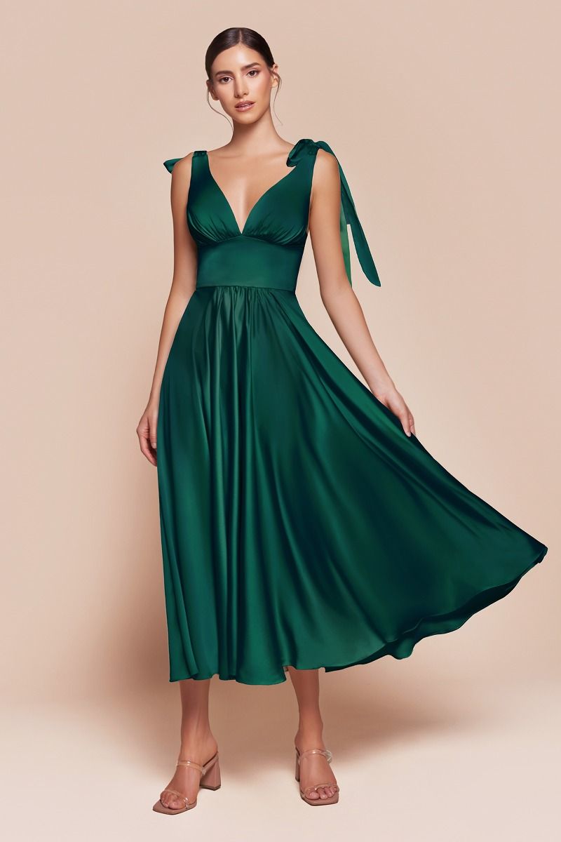 Tea Length Satin A-Line Dress-1
