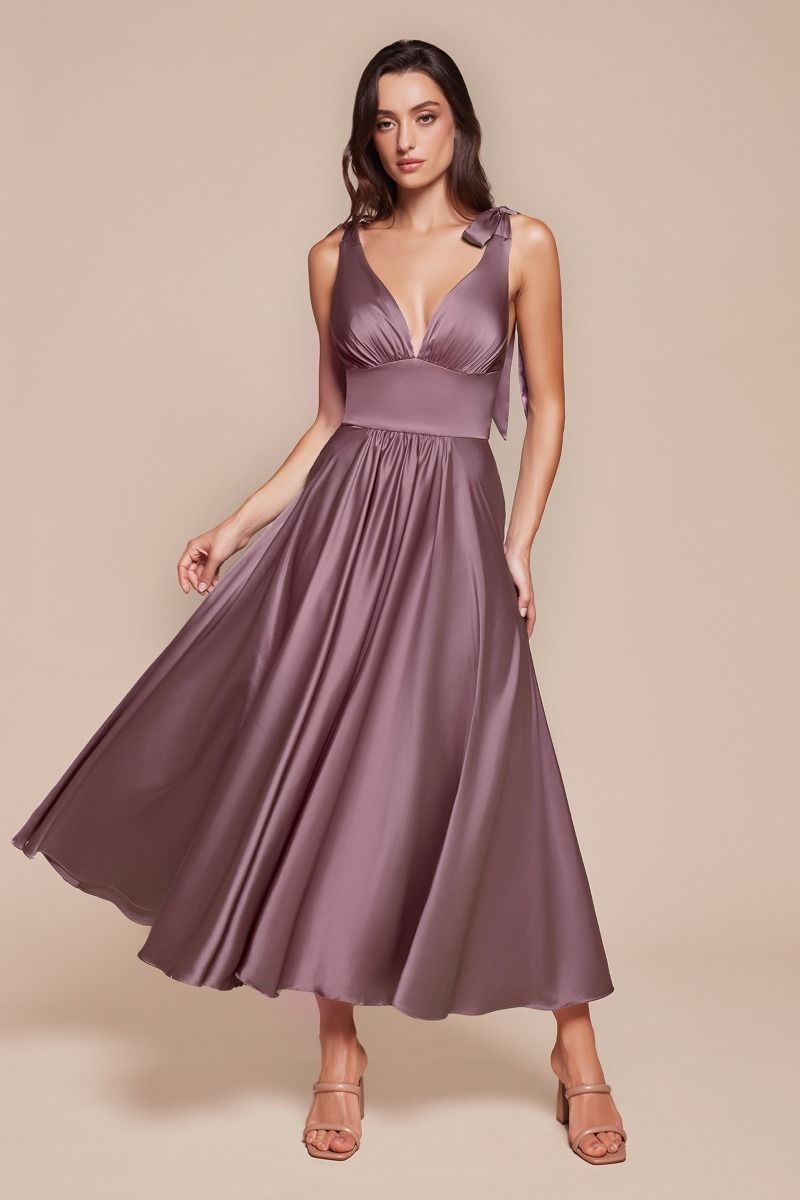 Tea Length Satin A-Line Dress-5