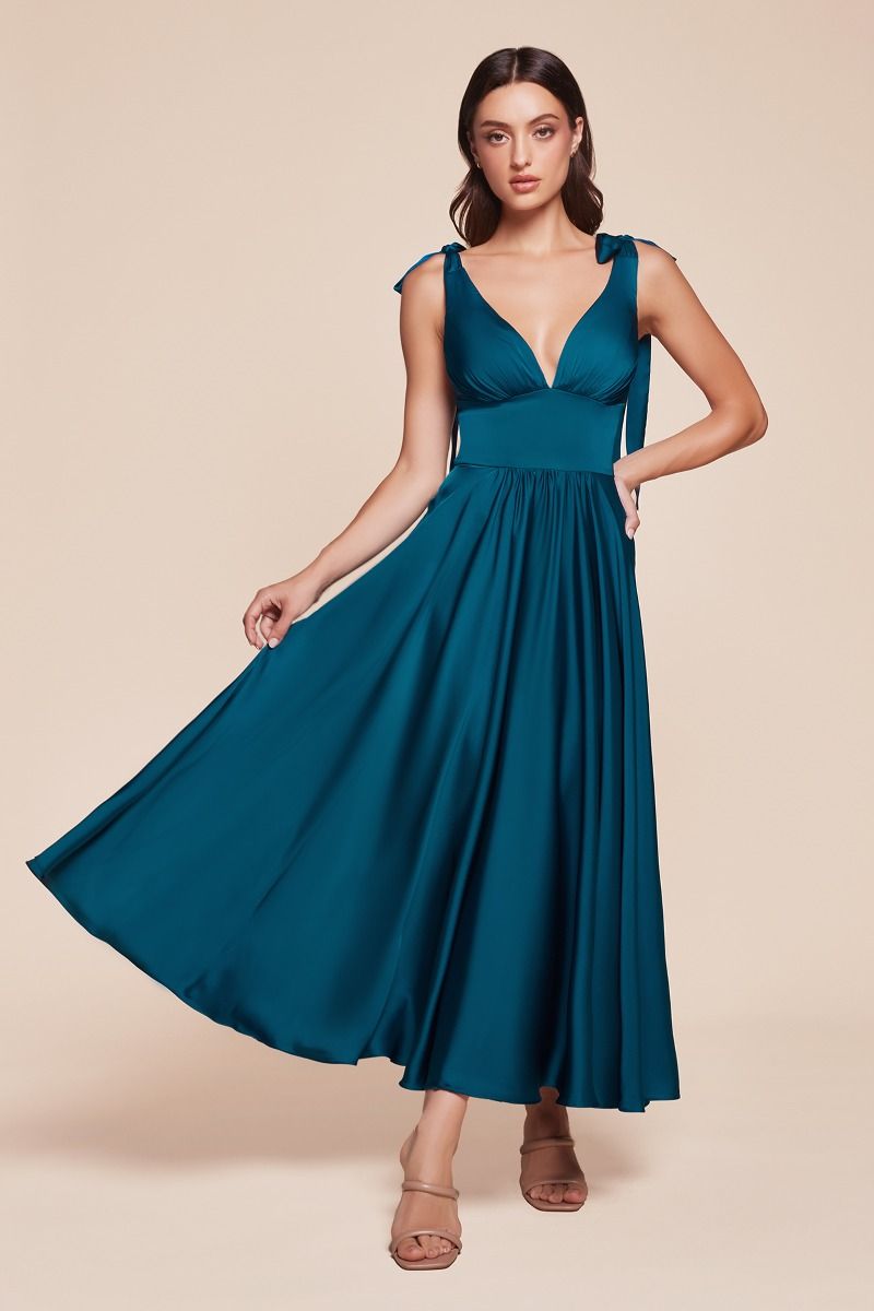 Tea Length Satin A-Line Dress-2