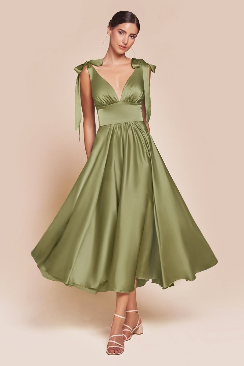 Tea Length Satin A-Line Dress-6