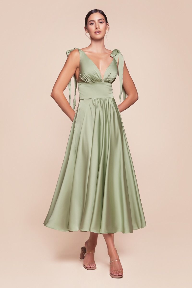 Tea Length Satin A-Line Dress-3
