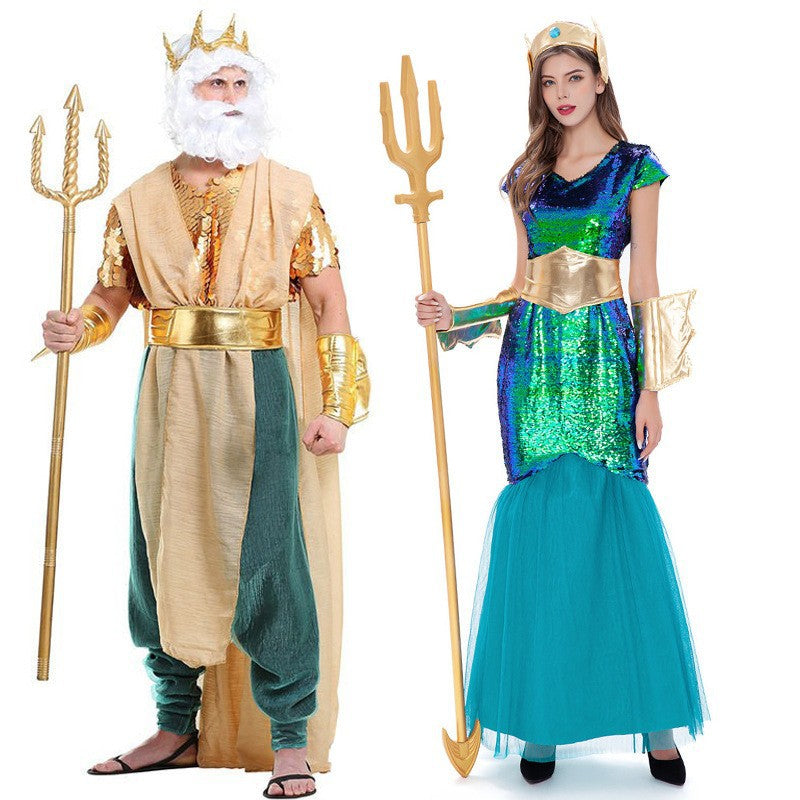 Halloween Costume Adult Women Mermaid King Couple Performance Costume Photo Studio Performance Cosplay Dress