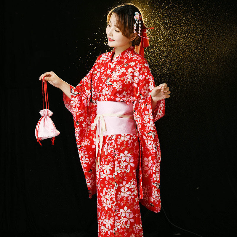 Japanese Style Print Kimono Cotton Bronzing Home Bathrobe Girl Cosplay Stage DIY Props Costumes