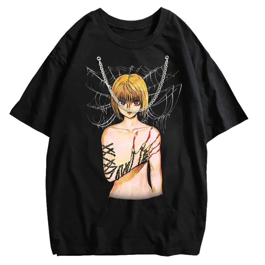 Men's Hip Hop Streetwear Anime Graphic T-Shirt Oversized Cotton Tee-4