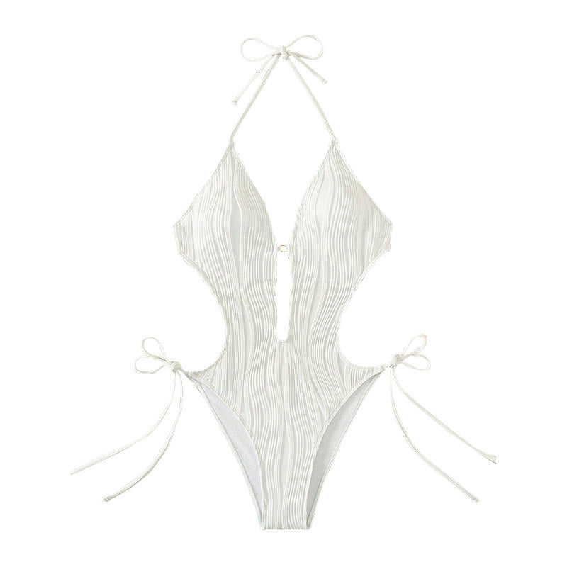 Solid Color Strappy Sexy High-Waisted Bikini Swimwear