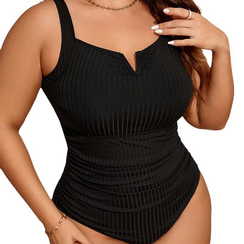 Plus Size Tummy-Covering Conservative One-Piece Swimsuit for Women