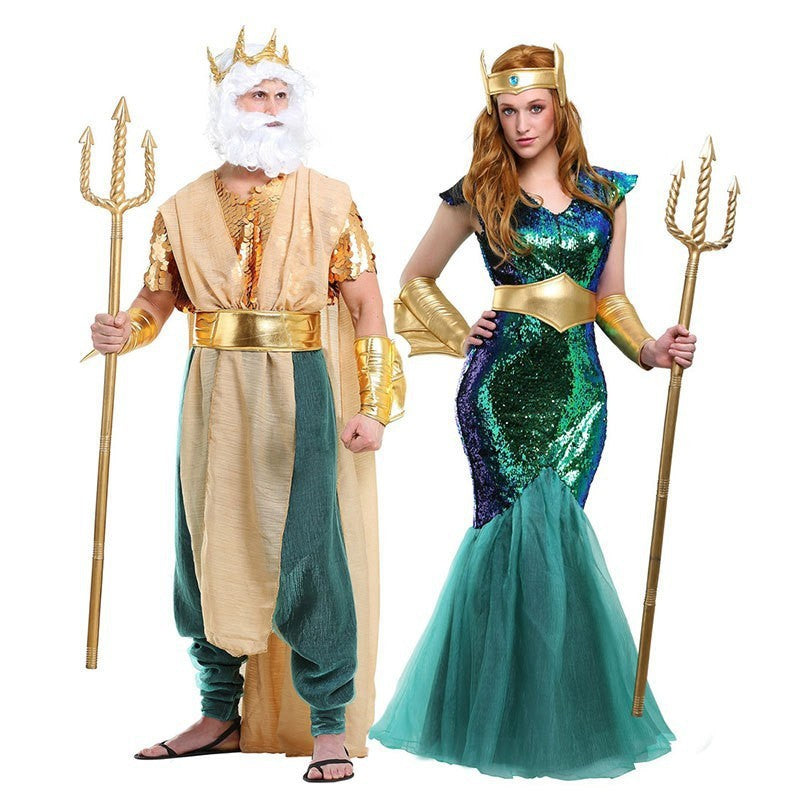 Halloween Costume Adult Women Mermaid King Couple Performance Costume Photo Studio Performance Cosplay Dress