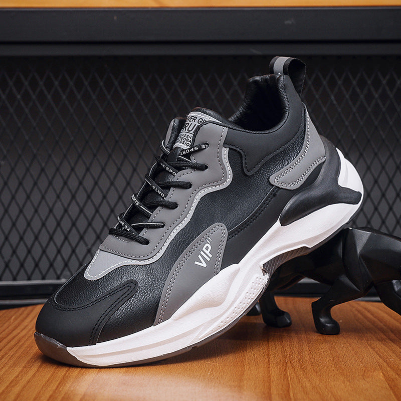 Versatile casual Korean version men's trendy white shoes, sports thick soled anti slip running dad shoes
