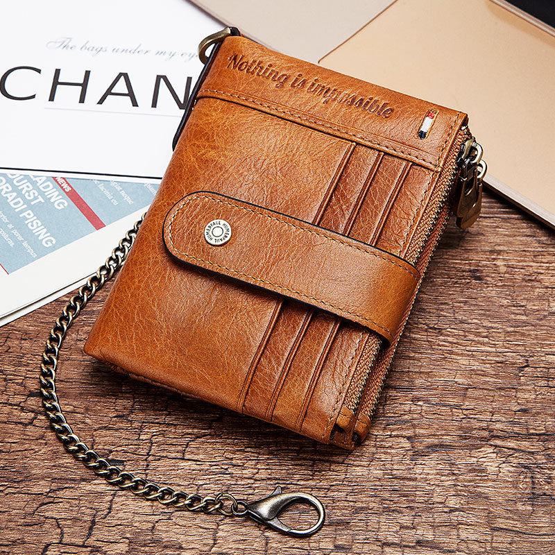 Anti-Theft Brush Double Zipper Leather Wallet Multi Card Slot Men's Wallet Crazy Horse Leather Coin Purse