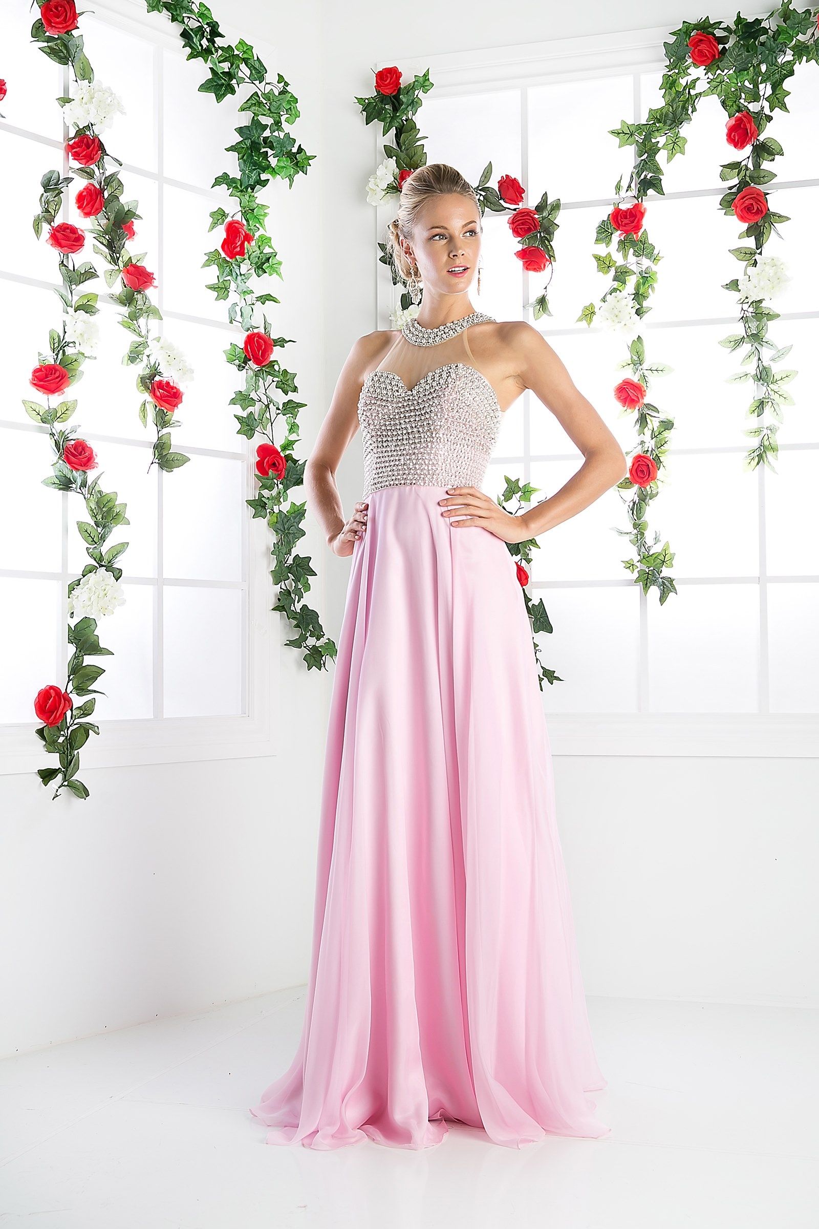 Illusion High Halter on Chiffon Dress-2