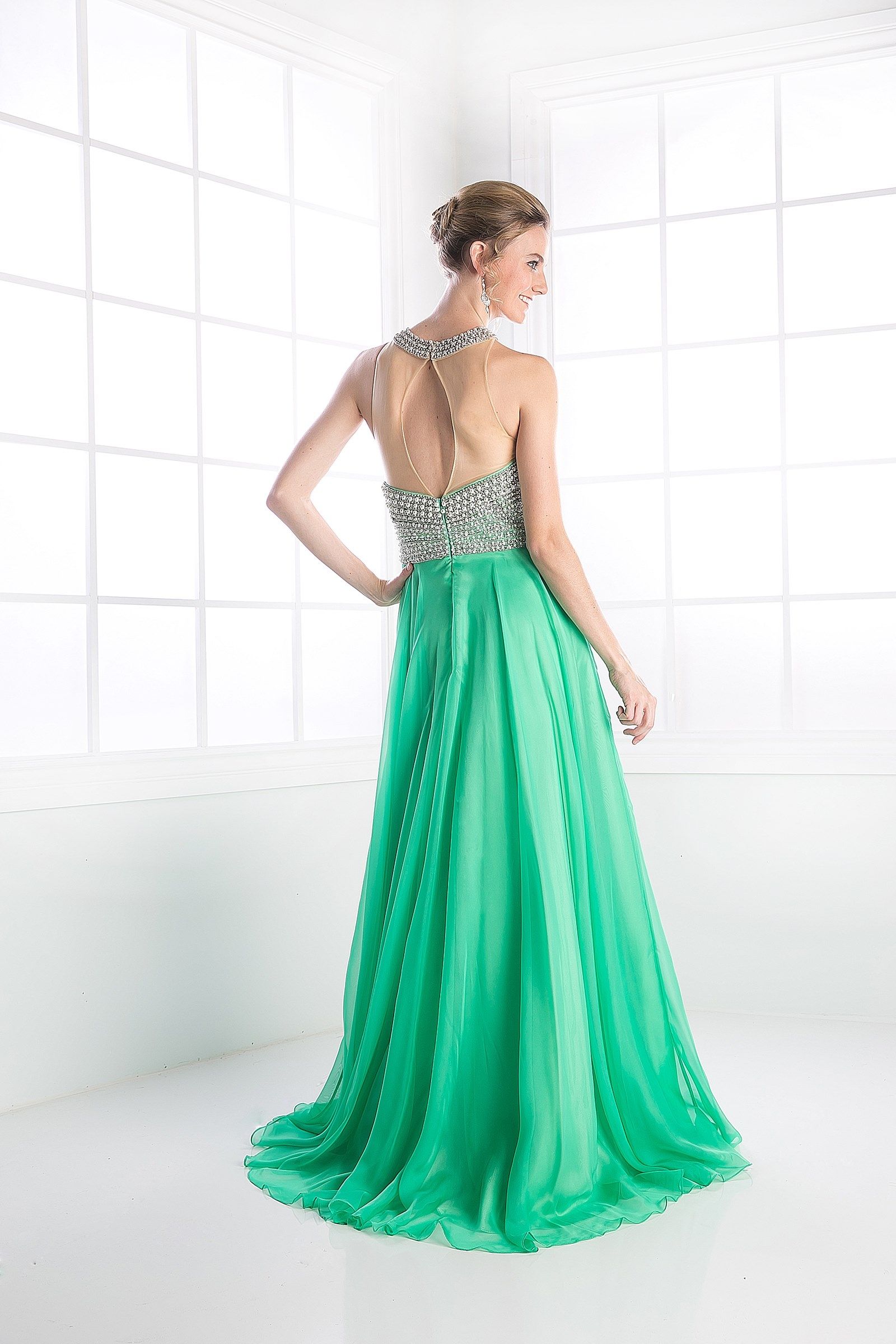 Illusion High Halter on Chiffon Dress-6