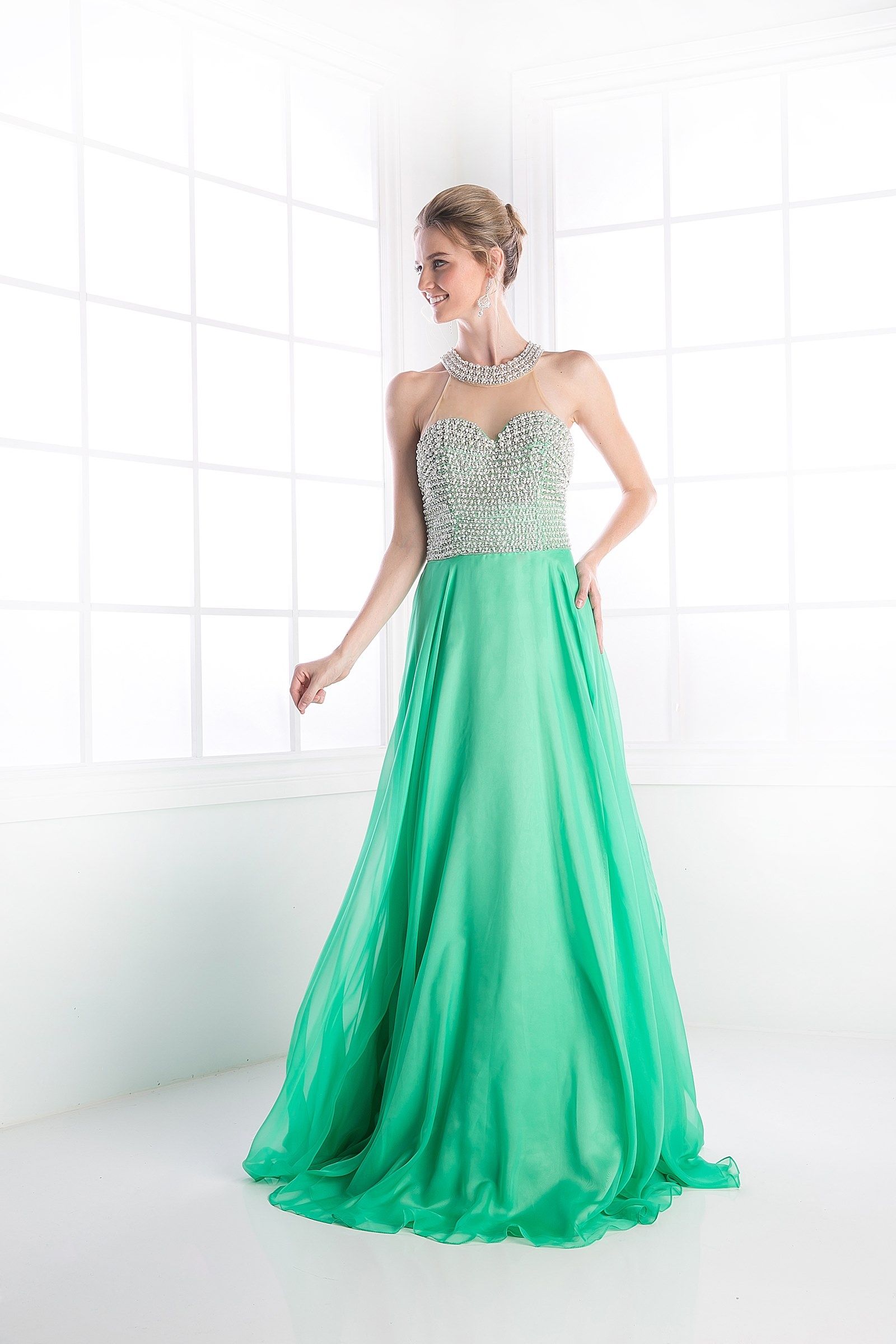 Illusion High Halter on Chiffon Dress-4