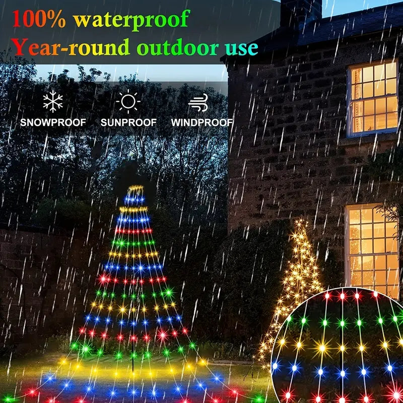 Enchanting Christmas Waterfall Tree Lights: 8 Magical Modes