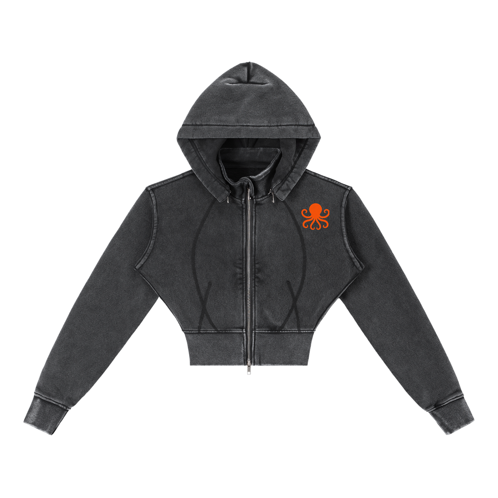 Vintage Washed Cropped Fleece Hoodie