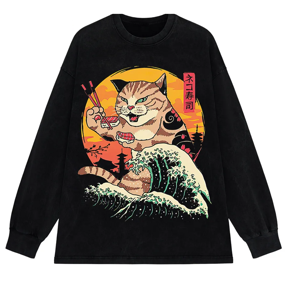Japanese Genki Cat Anime Print Men's T-Shirt Casual O-Neck-6