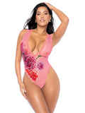 Deep V-Neck Sheer Bodysuit Mapale Peony Desire-0