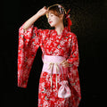Japanese Style Print Kimono Cotton Bronzing Home Bathrobe Girl Cosplay Stage DIY Props Costumes