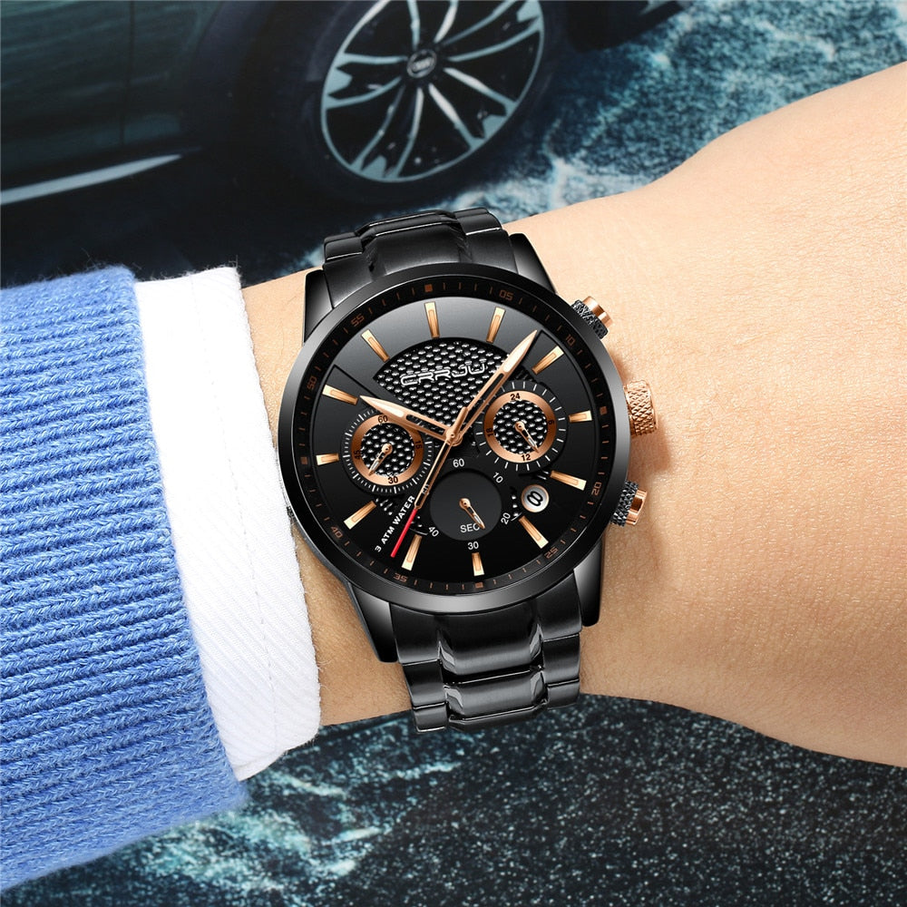 CRRJU Men Watch 30m Waterproof Mens Watches Top Brand Luxury Steel Watch Chronograph Male Clock Saat relojes hombre