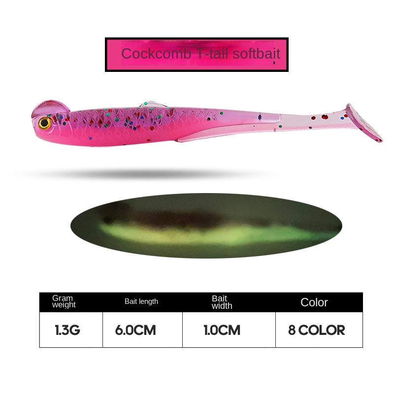 Taiyu Lure Artificial Bait Rooster Tail Soft Bait 6cm 1.3g Dual-Color Soft Fish Soft Worm Lifelike Fishing Bait Factory Wholesale