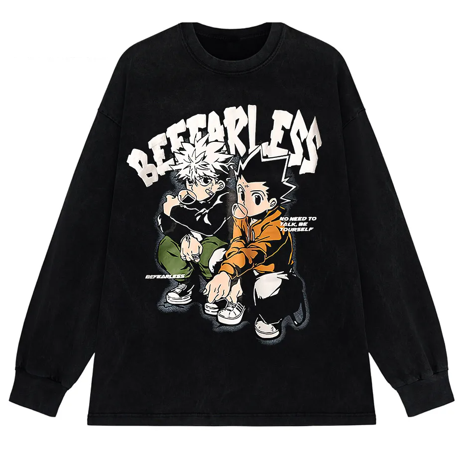 Men's Distressed Anime Graphic T-Shirt Hip Hop Harajuku Streetwear Cotton Oversized Tee-5