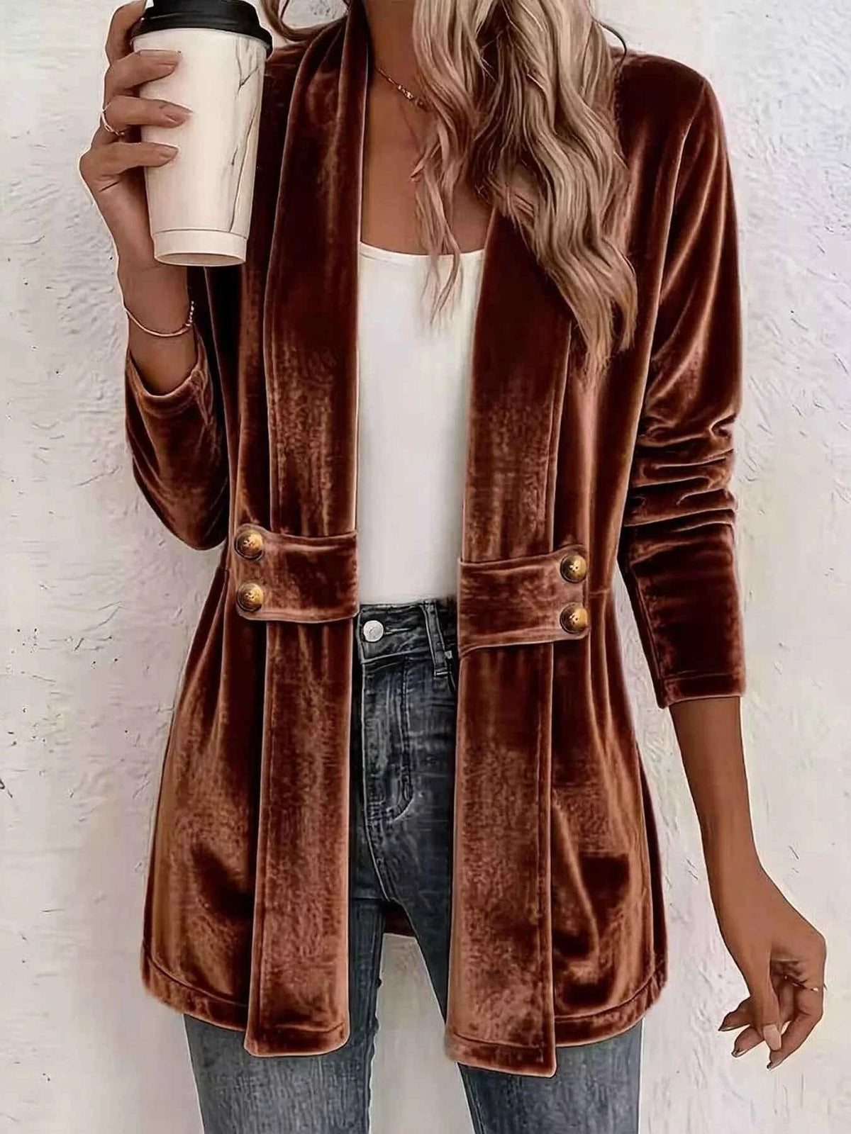 Full Size Velvet Open-Front Cardigan Plus Size