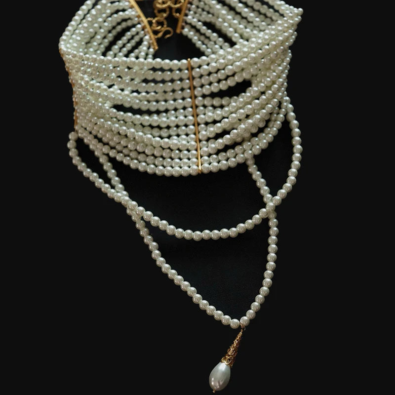 Accessory Multi layer Pearl Pendant Exaggerated Necklace