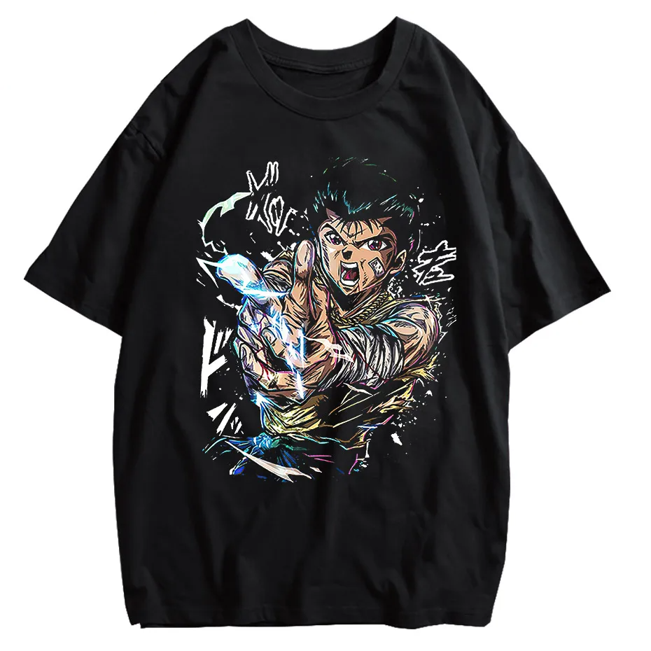 Hip Hop Vintage Washed T-Shirt Men Japanese Anime Boy Graphic Harajuku Streetwear Cotton Summer Tee-1