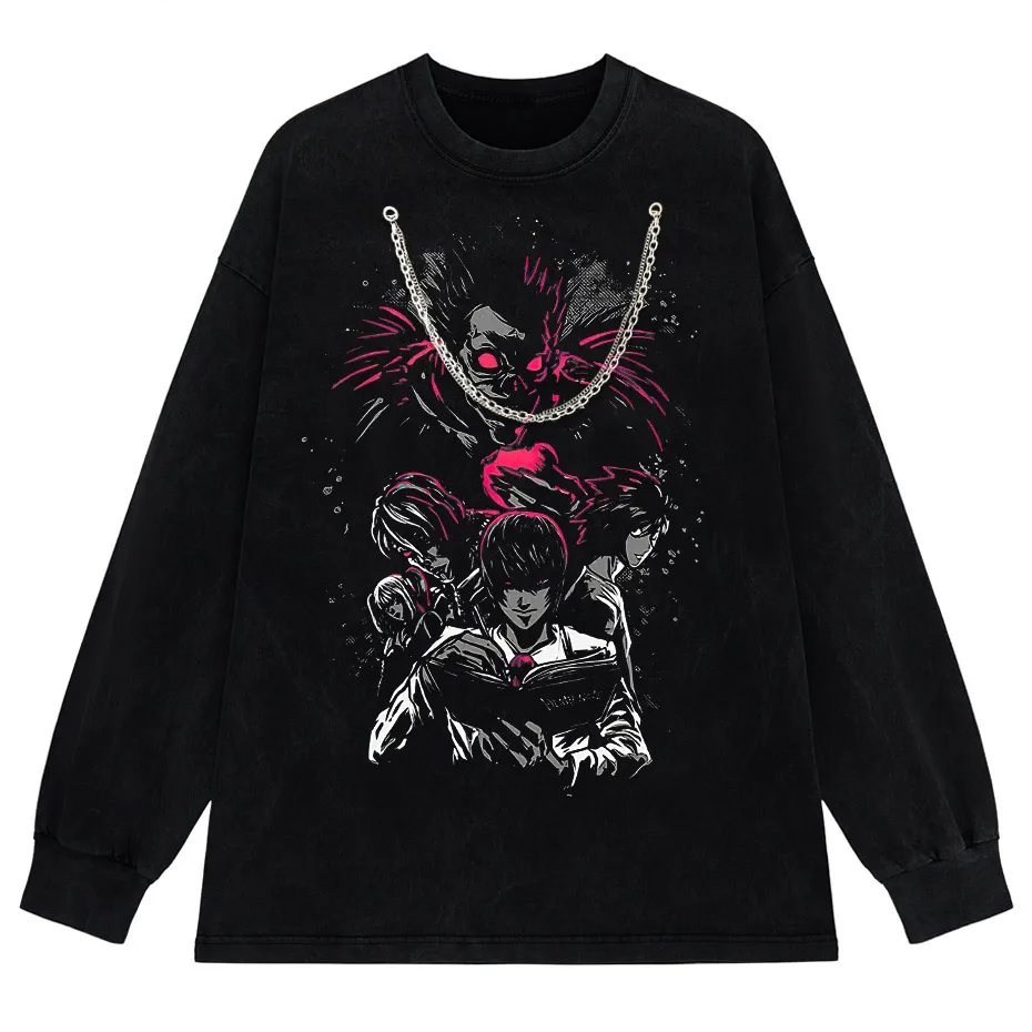 Men's Harajuku Distressed Anime Print T-Shirt Hip Hop Streetwear Cotton Oversized Tee-4