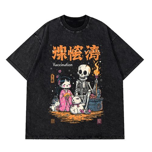 Black source Club T-shirt Japanese Mythical Spirit Beast Anime T-shirt Gods Skull-0