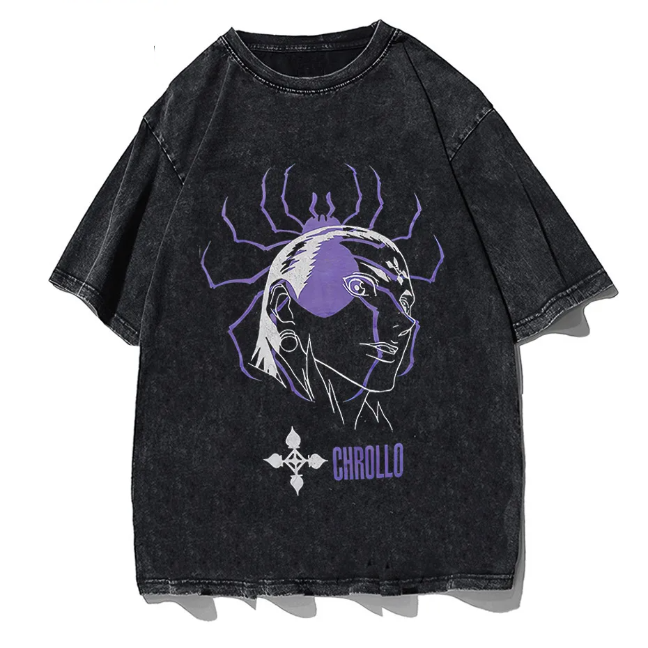 Vintage Washed Hunter x Hunter Chrollo Phantom Troupe Anime T-Shirt Men Harajuku Tee-0