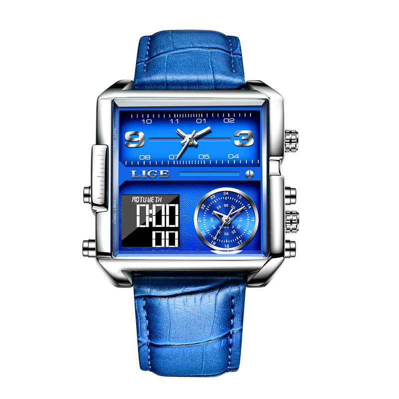 Lige New Electronic Quartz Dual Display Watch Men's Waterproof Watch Multi-Function Electronic Watch Quartz Watch