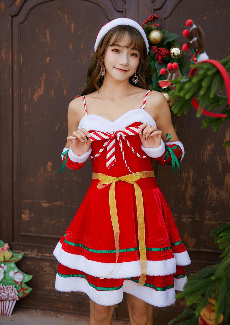 Christmas Cosplay Costume Cute Red Santa Puff Cake Dress