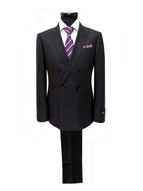 Black Double Breasted Linen Suit-0