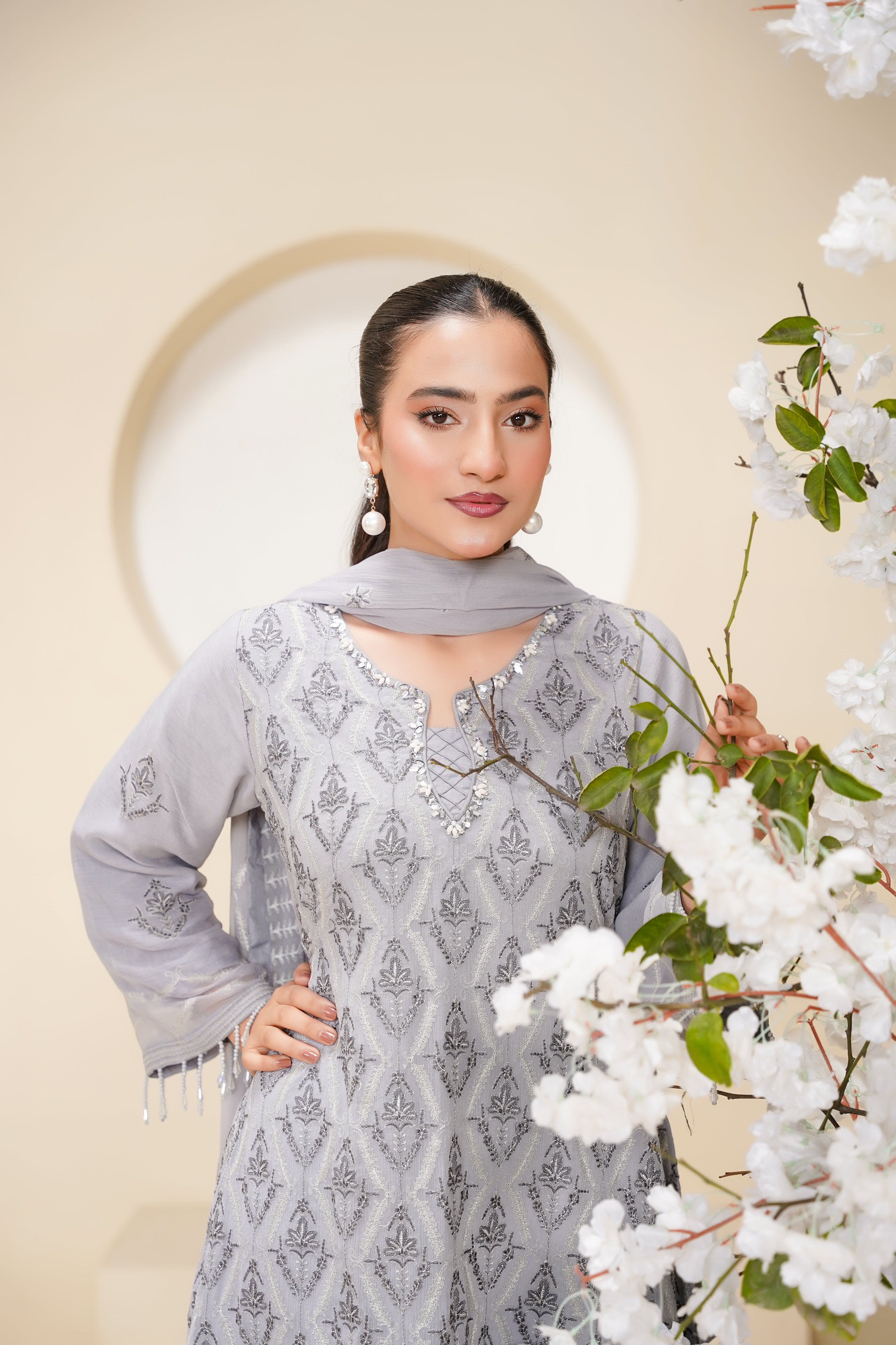 Husan e Jahan - Luxury Chiffon Outfit with Chiffon Dupatta - Ready to Wear - Eid25 - HEJGreyV3D2
