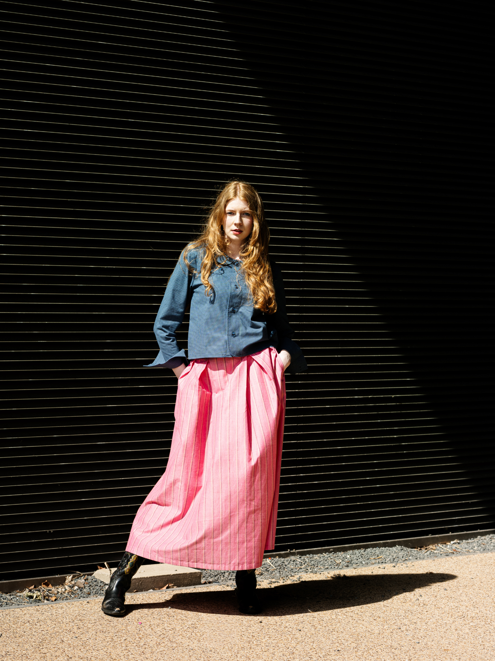 Maxi skirt with pockets Organic Linen Pink stripe – Valery | No More Nobody