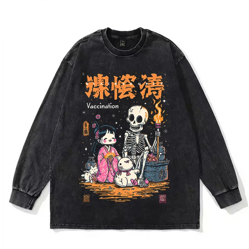 Black source Club T-shirt Japanese Mythical Spirit Beast Anime T-shirt Gods Skull-1