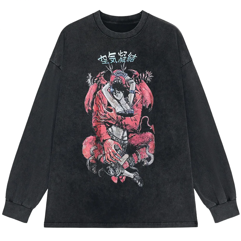 Retro Washed Oversized T-Shirt – Japanese Kanji Anime Graphic Cotton Tee-3