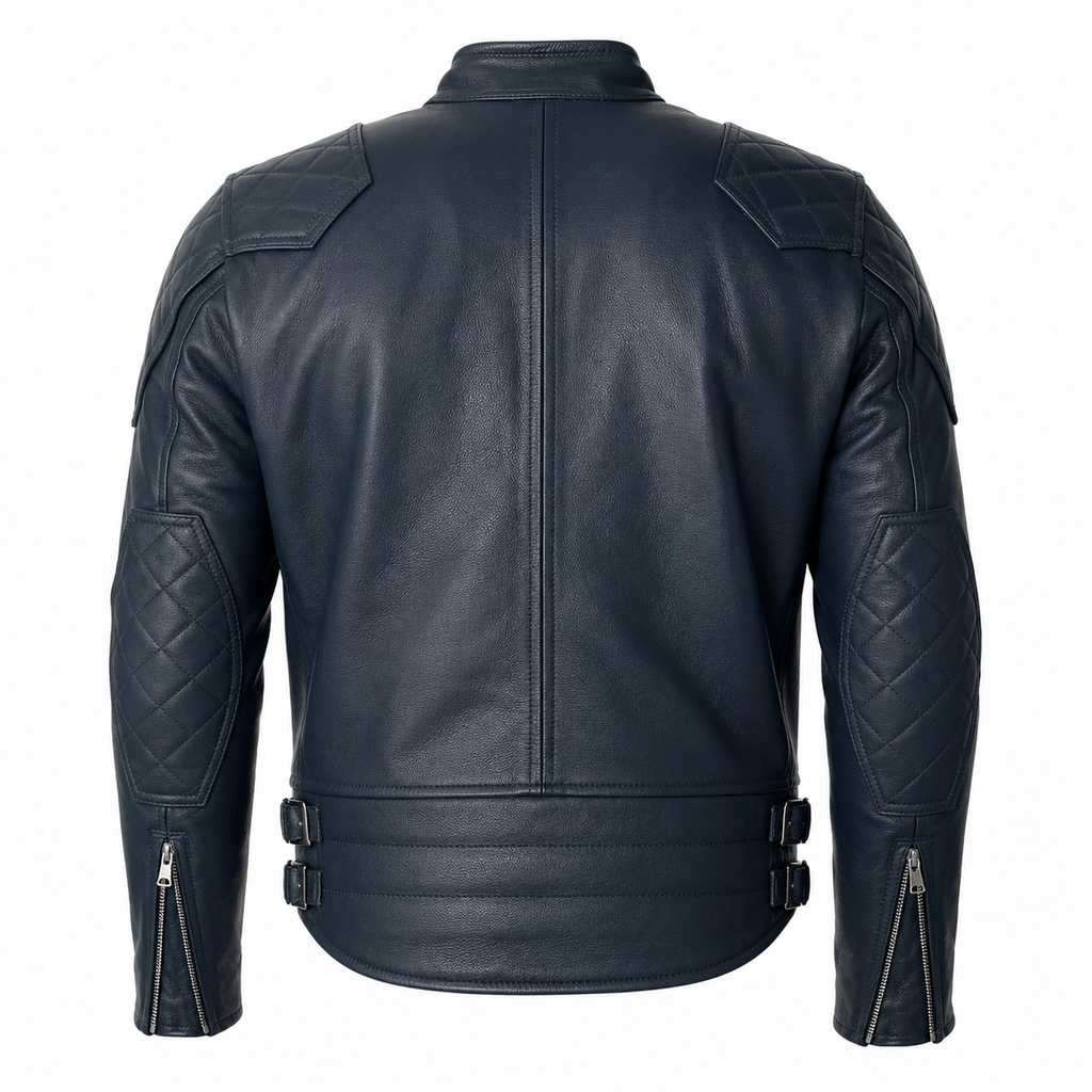 Men’s Blue Motorcycle Leather Jacket-3