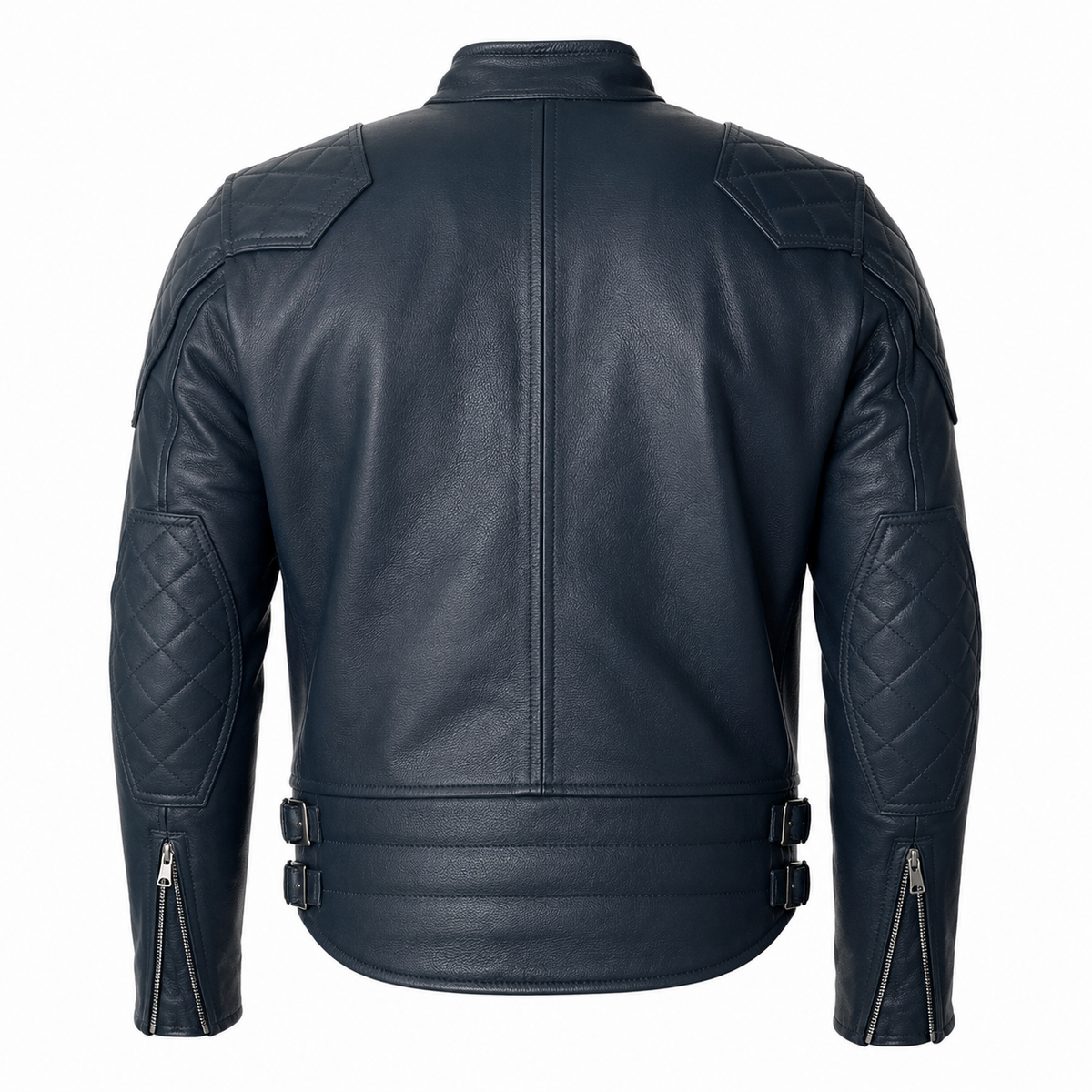 Men’s Blue Motorcycle Leather Jacket-3